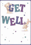 Brimming with delight, this get well card features two adorable friends-a teddy bear and a puppy-woven together in a moment of shared encouragement that captures the lively yet gentle spirit of Leytonstone. They playfully cradle and balance oversize, colorful 'Get Well' letters painted in rich indigos and teals, each stroke alive with movement and optimism. The creamy background bathes the scene in soft light, while scattered blue and violet stars flicker with hope like city lights twinkling over the rooftops of Leytonstone Village. The bear's plush, huggable texture and the dog's floppy, velvet ears look so touchable, they seem to offer real comfort, much like receiving a fresh bouquet from a caring local florist. This card isn't just a message on paper; it's a gentle embrace and an offering of heartfelt strength-perfect for uplifting someone in Leytonstone and sharing a wave of kindness to help them on their healing journey.